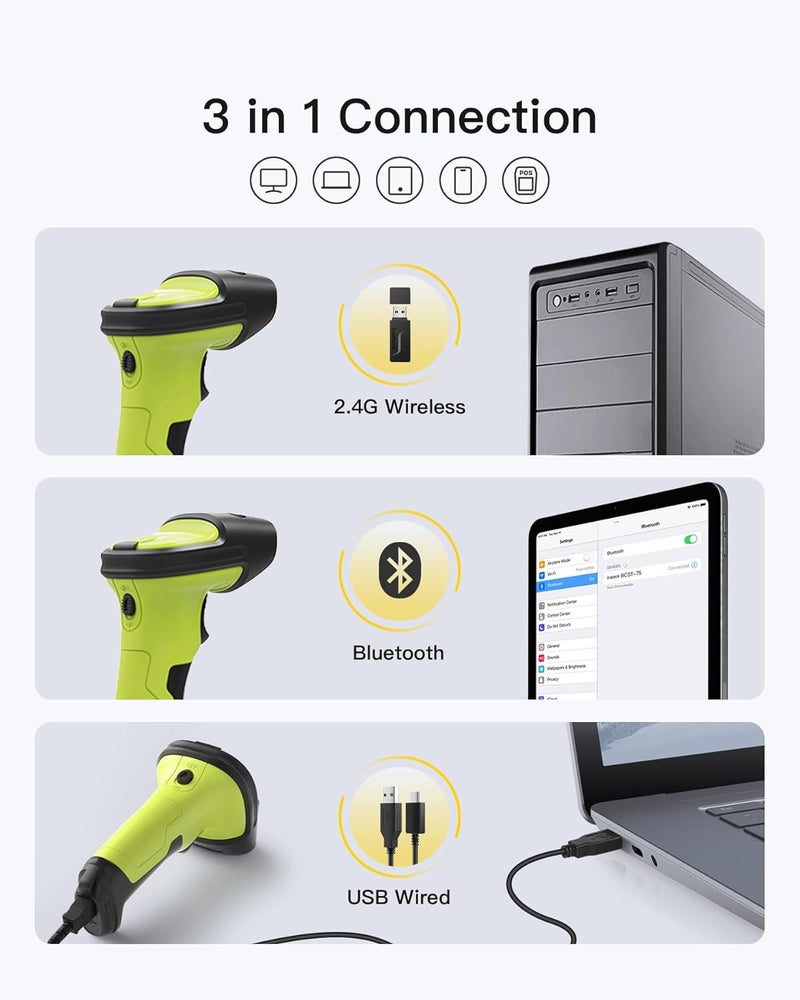 Inateck 2D Barcode Scanner, Wireless Bluetooth QR Code Scanner with AI APP & SDK, 180-Day Battery Life, Fast & Accurate Scanning, Compatible with iOS/Android/Windows - Image 4